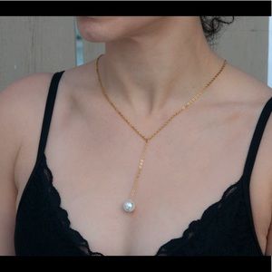 Dainty Y drop necklace, pearl, June birthstone